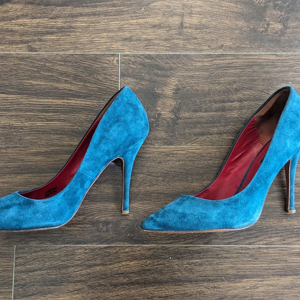 Charles Jourdan teal suede pumps shoes - Picture 7 of 7